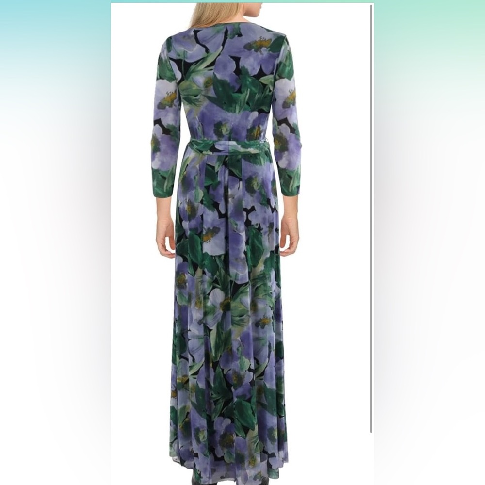 Anne Klein Long Sleeve Floral Dress in Purple and Green - Picture 3 of 4